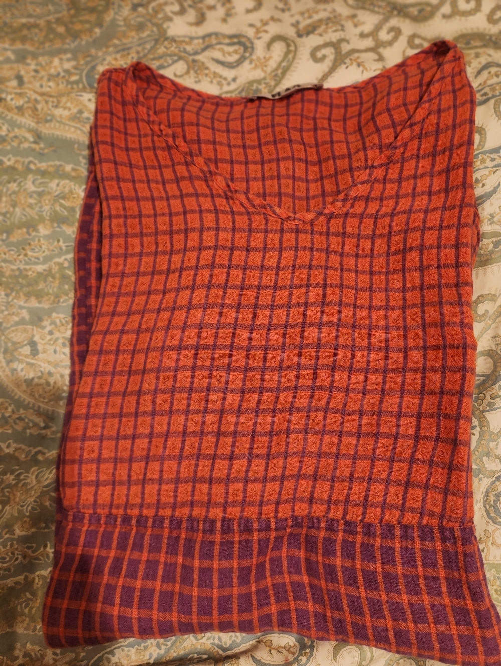 Flax Two-Tone Orange and Purple Checked Pockets Linen Midi Dress Sz. 2G B:54" - Picture 9 of 14